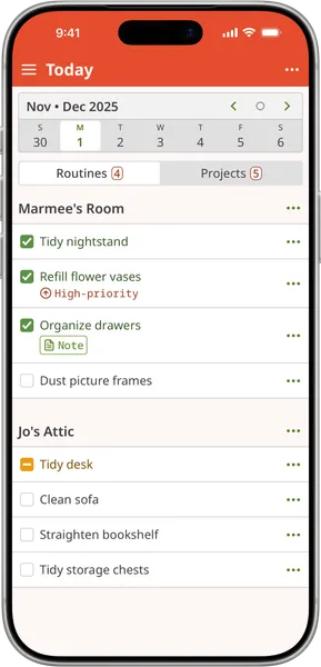 Screenshot of Homemaking App checklist page on iOS