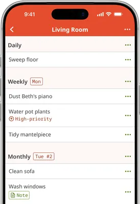 Screenshot of Homemaking App routine page on iOS