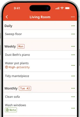Screenshot of Homemaking App routine page on iOS