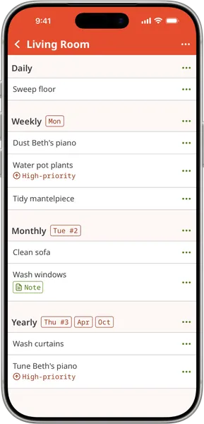 Screenshot of Homemaking App routine page on iOS