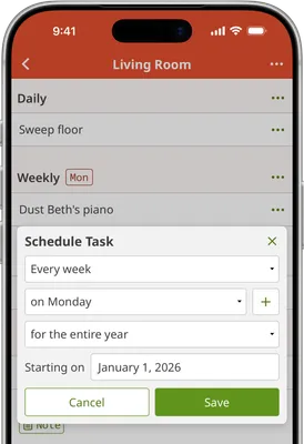 Screenshot of Homemaking App schedule dialog on iOS