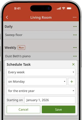 Screenshot of Homemaking App schedule dialog on iOS