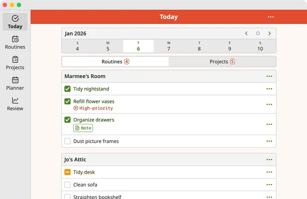 Screenshot of Homemaking App today page on macOS