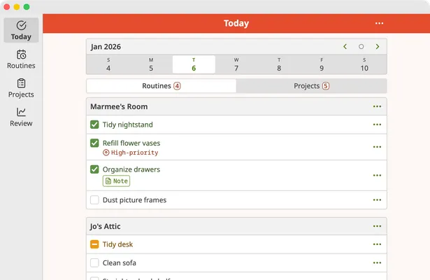 Screenshot of Homemaking App today page on macOS