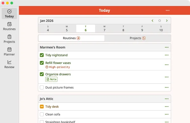 Screenshot of Homemaking App today page on macOS