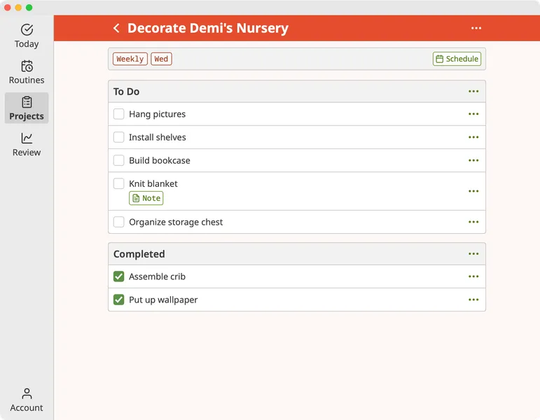 Screenshot of Homemaking App project page on macOS